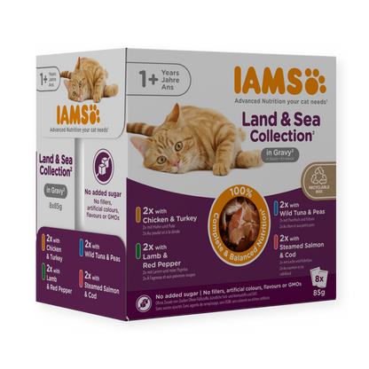 IAMS Delights Land & Sea Collection natvoer in saus voor volwassen katten