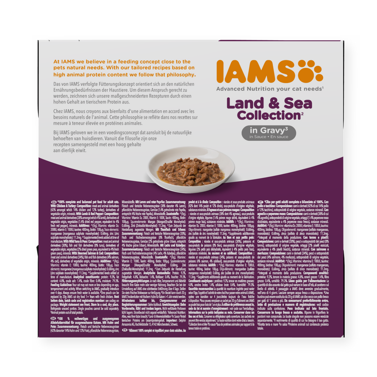 IAMS Delights Land & Sea Collection natvoer in saus voor volwassen katten