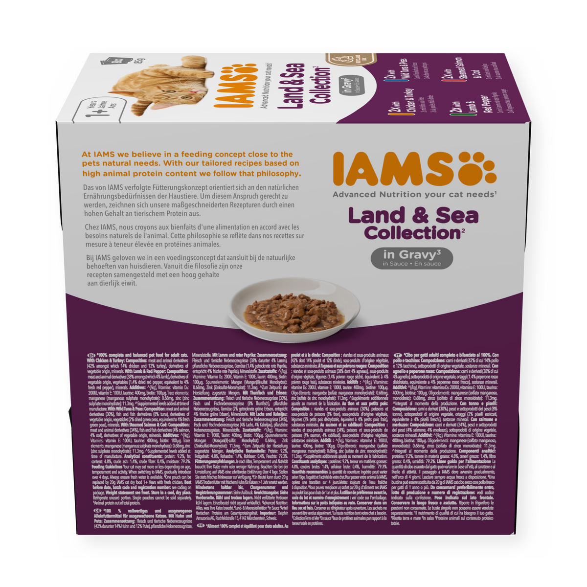 IAMS Delights Land & Sea Collection natvoer in saus voor volwassen katten
